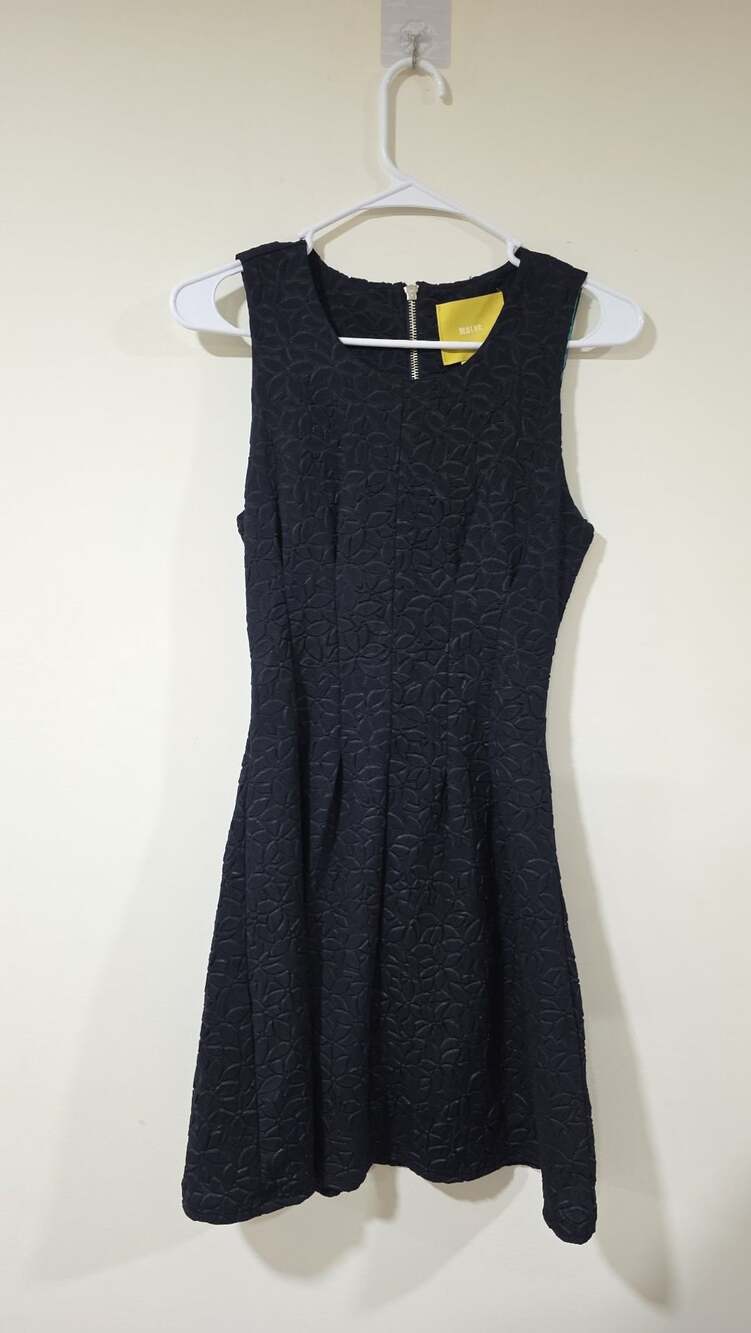 Maeve Anthropologie Black Textured Matelasse Fit & Flare Dress XS